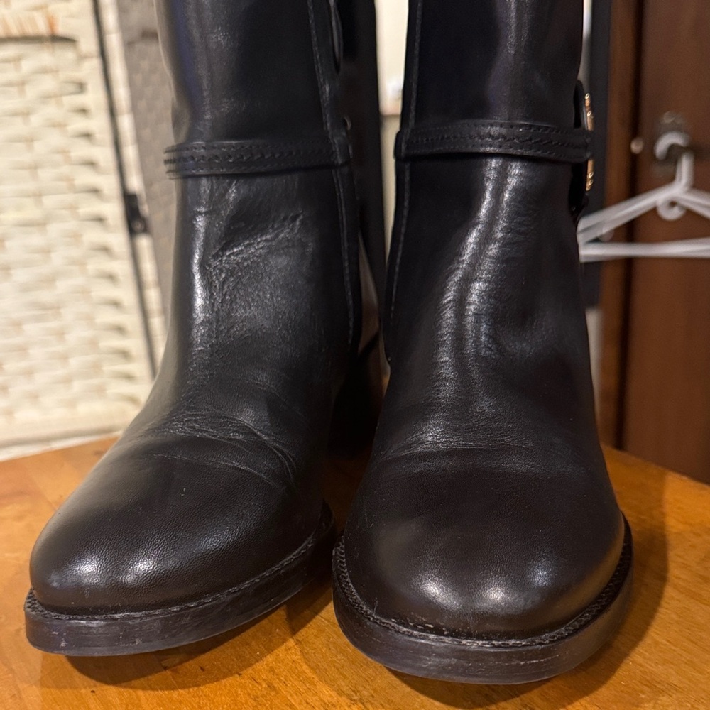 Tory Burch Black Leather Ankle Booties with Gold Logo - Picture 12 of 13